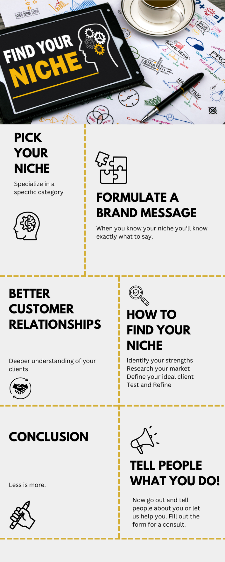 Why niching down is the key to success infographic blog post image